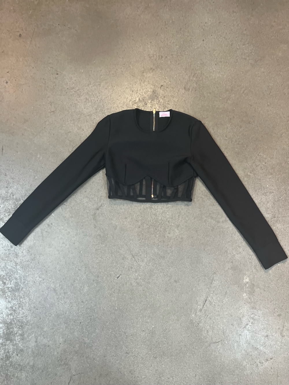 Black Long Sleeve Cropped Top with Mesh